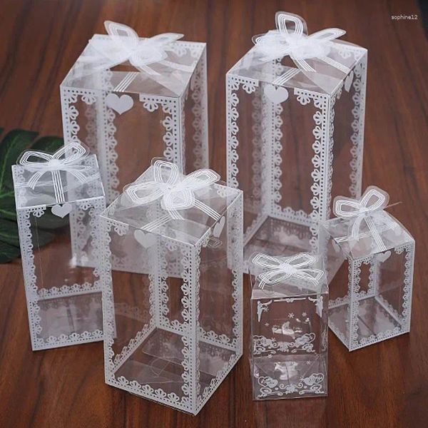 Envoltura de regalo 12pcs/lote Caja de encaje transparente Cajas de plástico de PVC para paquetes de pastel de chocolate con el día de boda de San Valentín.