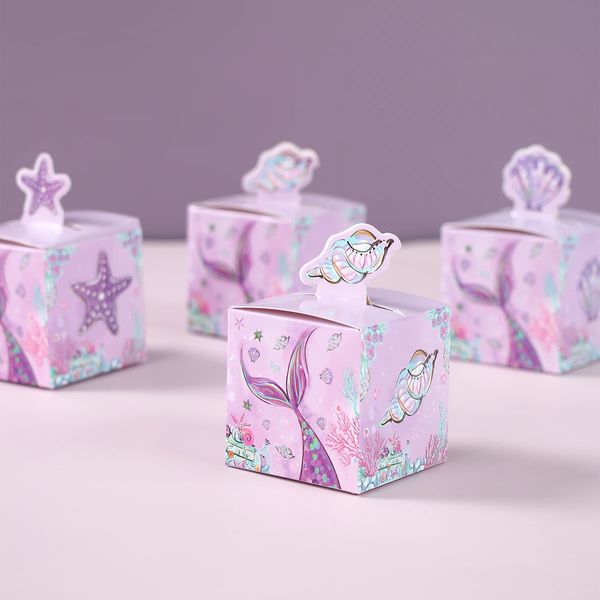 Cadeau cadeau 12pcs sirène queue bonbons boîtes boîte petite fête d'anniversaire décor enfants sous la mer fournitures sac d'emballage 231027