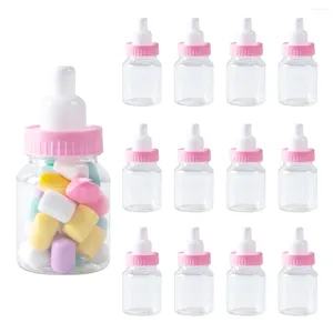 Geschenkomschakeling 12 stks Mini Plastic Babyfles snoepdoos Geslacht Raad Party Packaging Blue Pink Chocolate