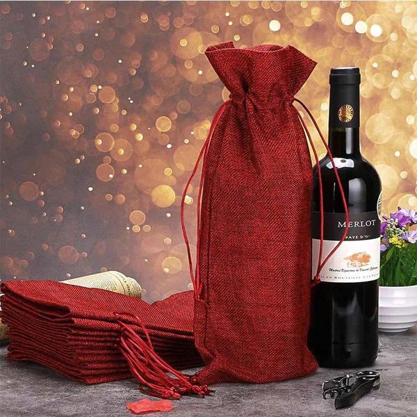 Envoltura de regalo 12 unids multicolor lino polvo manojos tirar bolsa de cuerda de calidad superior vino tinto champán embalaje almacenamiento delicado luz lujo