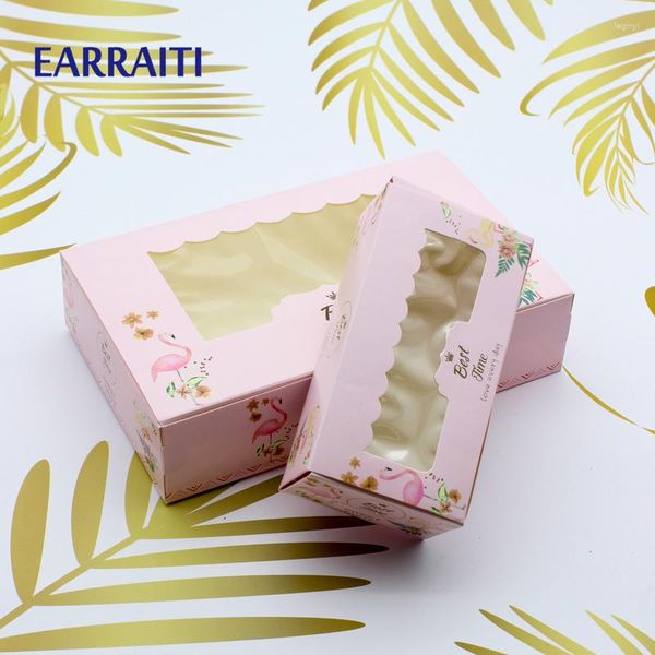 Cadeau cadeau 12pcs boîte de papier fête d'anniversaire faveurs de mariage pour bonbons biscuits chocolat alimentaire boîtes d'emballage de gâteau fenêtre rose