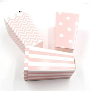 Cadeau cadeau 12pcs rose / bleu point vague rayé papier boîte de pop-corn maïs bonbons sac de faveur de Noël mariage enfant anniversaire