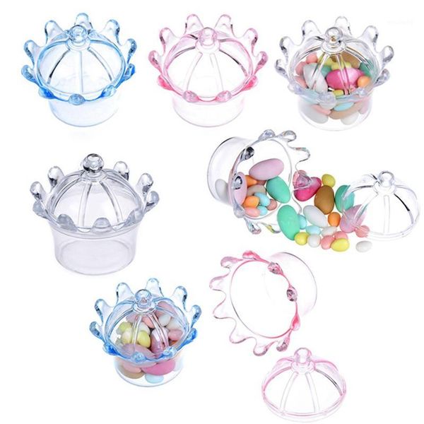 Emballage cadeau 12 pièces en plastique Transparent couronne boîte à bonbons faveurs de mariage paquet pour invités chocolats créatifs anniversaire bébé Shower1