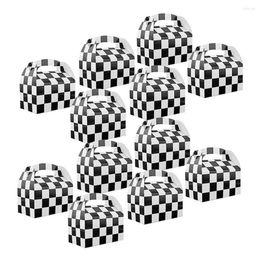 Emballage cadeau 12PCS Racing Party Treat Bag Black White Checker Boxes With Handles Crafts CandyBags Race Car Theme Birthday Supplies