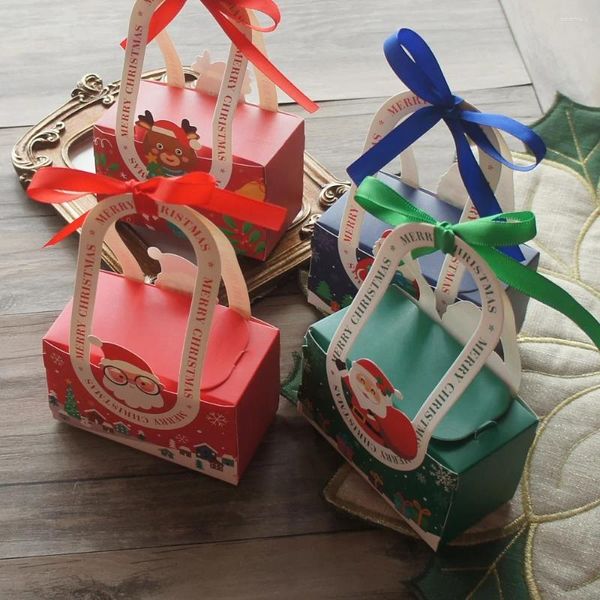 Cadeau cadeau 12pcs rouge vert Noël Santa Elk boîte de papier avec poignée ruban comme bonbons bricolage emballage cadeaux faveurs de fête utilisation de la décoration