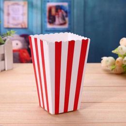 Geschenkwikkeling 12 stks rood gestreepte papier popcorn dozen voorstander van tassen voor snoep eten bruiloft decor kerst verjaardagsfeestje benodigdheden g4b1gift