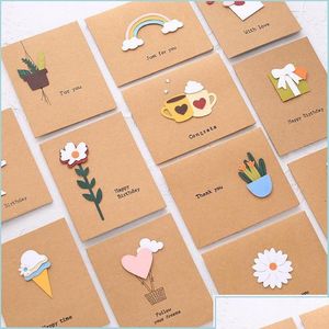 Cadeau cadeau 12pcs / set cartes de voeux 3D costume avec enveloppe anniversaire Thanksgiving bénédiction carte de remerciement rétro bricolage maison drop deliv dhxby