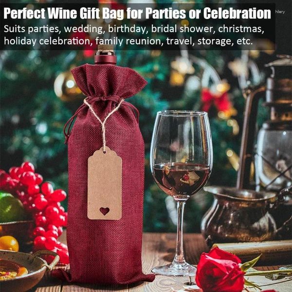 Enveloppe-cadeau 12pcs / set Christmas Red Wine Covers Sac de fête Sac à emporter Sacs de champagne