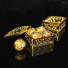 Geschenkwikkeling 12 %/Set Creative Plastic Wedding Candy Box Mini Square Hollow Gold Holder Boxes Verjaardagsfeestje Gunsten Verpakking