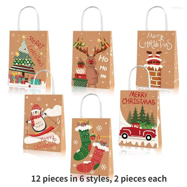 Cadeau cadeau 12pcs / set joyeux Noël bonbons boîte kraft papier biscuits sacs d'emballage 2024 fête de Noël décoration de la maison année