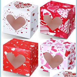 Geschenkomschakeling 12 stks/Set Valentijnsdag Geschenkwikkeling Doos Party Goodie Boxes met PVC hartvormige raam roze rode drop levering Home Garden DHQTM