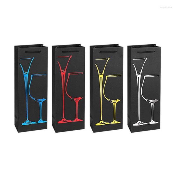 Emballage Cadeau 12 PCS Simple Double Rouge Boîte À Vin Emballage Portable Sac Papier Main Bleu Verre Raisin Feuille Motif Bière Boissons Poches