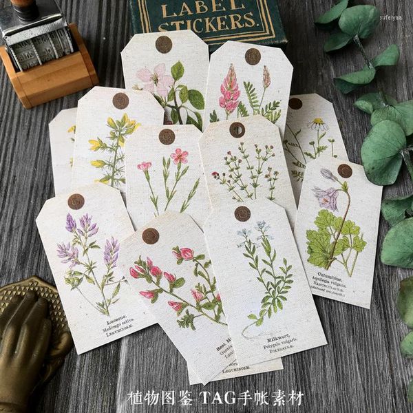 Cadeau cadeau 12pcs Tim Holtz Style Plante Tag Junk Journal Ephemera Craft Papier Rétro Feuille Étiquette DIY Scrapbooking Matériel Fournitures