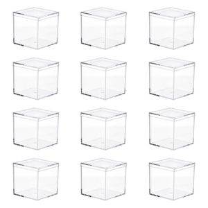 Geschenkverpakking 12 stuks transparant acryl doos vierkante opslagcontainer voor kamerorganisatie2823