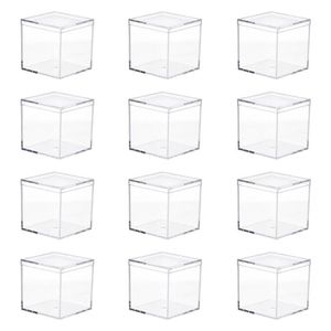 Cadeau cadeau 12pcs boîte acrylique transparente conteneur de stockage carré pour l'organisation de la pièce 275c