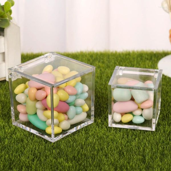 Envoltura de regalo 12pcs transparente caja de caramelo de plástico transparente Regalos de cumpleaños Favor de la boda Cajas de cubo de chocolate Dulce para la fiesta