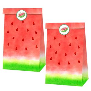 Emballage cadeau 12pcs Pastèque Goodie Sacs avec 18pcs Autocollants Pastèque Thème Fête D'anniversaire Fournitures Décorations Cadeau Traiter Sacs En Papier 230301