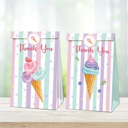 Emballage cadeau 12pcsset été doux crème glacée sucette glacée thème fête sacs en papier boîte à bonbons gâteau cadeau sacs bébé douche anniversaire faveur fournitures 230627
