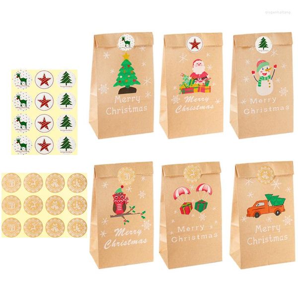 Emballage cadeau 12 Set Creative Kraft Papier Sacs De Bonbons Enfants Traiter Cookie Cuisson Boîte D'emballage Faveur Titulaire Articles De Fête