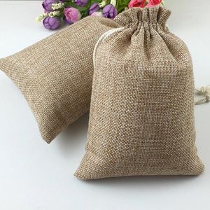 Cadeauverpakking 13 18 30 stuks Vintage Bruin Handgemaakte Jute Zakken Trekkoord Zakken Voor Sieraden/bruiloft/Kerst Verpakking Linnen zakje