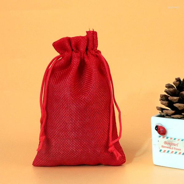 Envoltura de regalo 13 18 cm 10pcs bolsas de yute rojo favores de boda bolsa de cordón