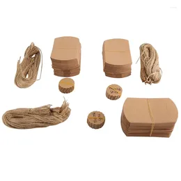 Geschenkwikkeling 150 stuks Kraft Paper Pillow Box Kit Candy Wedding Gunst met Thank You Tag en Twines for Baby Shower