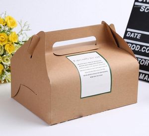 Geschenkwikkeling 150 stks Big Size 20 15 8 cm Boutique Cake Food Kraft Paper Box met handvat trouwfeest voorkeur snoepgeschenken verpakking dozen SN610