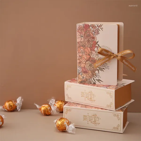 Envoltura de regalo 15 unids Forma de libro Cajas de dulces Bolsas de papel creativas Caja de bricolaje para Navidad Boda Cumpleaños S con cinta