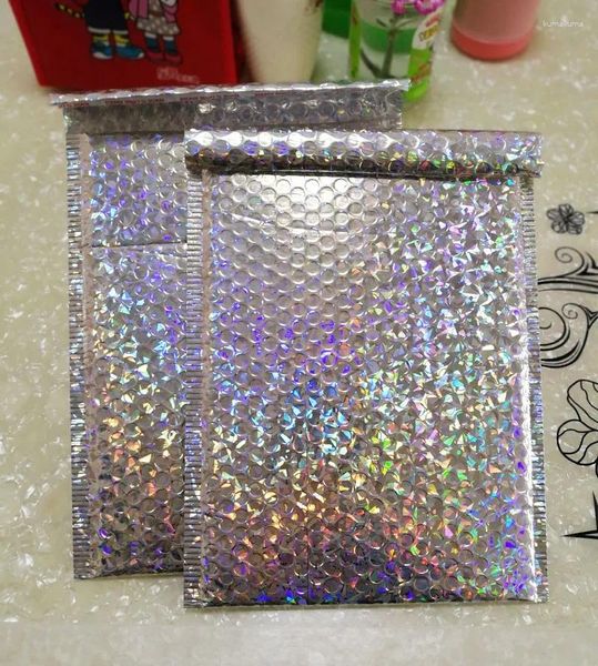 Emballage cadeau 15x13cm / 23x30cm Grand Sliver Laser Glitter Métallique Bulle Mailer Sac Feuille d'aluminium Sceaux Enveloppe