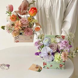 Geschenkomschakeling 15x9x25cm kleine bloem arrangement doos venster opening cake groene winkel boeket verpakking roze draagbaar