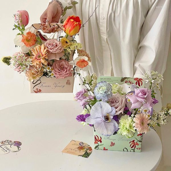 Cadeau cadeau 15x9x25cm petite boîte d'arrangement de fleurs fenêtre ouverture gâteau boutique verte emballage emballage rose portable