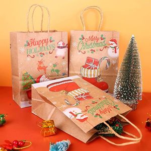 Emballage cadeau 16pcs sacs de noël en papier kraft 4 modèles avec poignée multipack pour la fête de fête