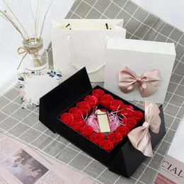 Geschenkwikkeling 16 -stcs Rose Flower Jewelry Box Bowknot Valentijnsdagverpakking met wenskaarten Wedding Party Display Case