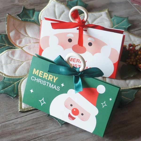 Envoltura de regalo 17 8.5 10 cm 10 unids Rojo Verde Navidad Santa Caja con mango Candy Cookie Chocolate Macaroon Vela Embalaje