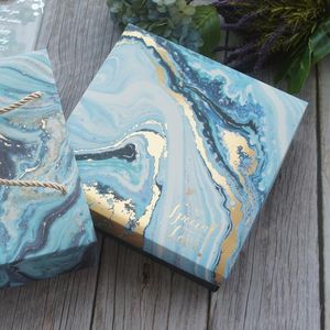 Emballage cadeau 18.5 6 cm 3 ensemble or bleu profond marbre Design papier boîte sac comme bébé douche anniversaire mariage emballage UseGift