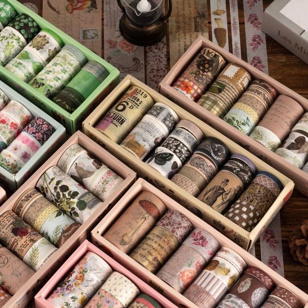 Emballage cadeau 18 pièces/ensemble rétro Washi ruban autocollant ensemble bricolage matériel décoratif estampage à la main japonais papier Scrapbooking étiquette