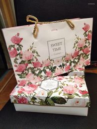 Emballage cadeau 19.5 7.8 6 cm rose fleur Design chocolat papier boîte Cookie bonbons Macarons emballage boîtes de rangement 50 pcs/lot