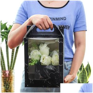 Cadeau cadeau 19cmx19cmx30cm fenêtre transparente boîte à fleurs Saint Valentin emballage papier sac à main usine en gros Lx2371 livraison directe H Dhxoz