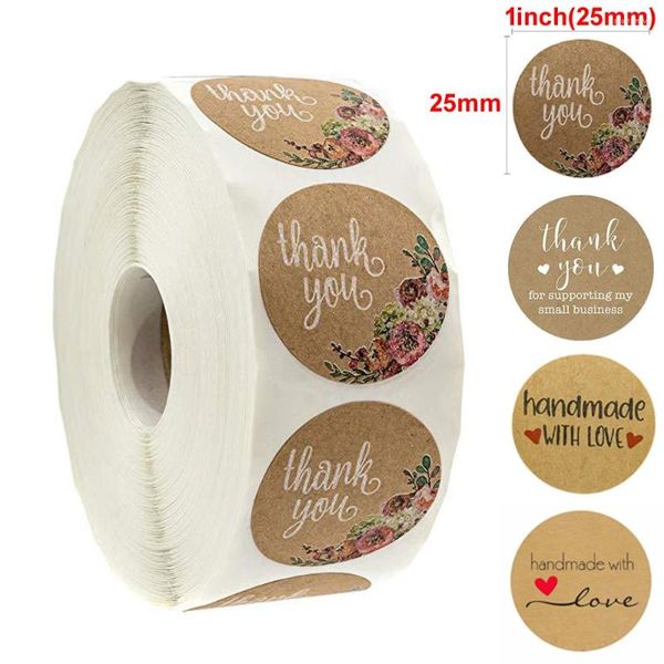 Emballage cadeau 1 pouce rouleau rond autocollant floral merci étiquette de sceau 500 pièces/étiquettes d'emballage de gâteau à la main