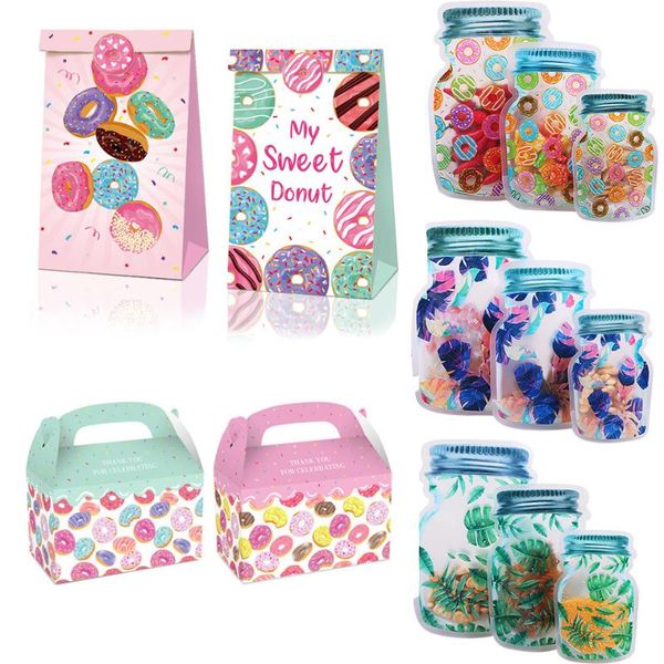 Enveloppe cadeau 1pack beignets sacs en papier biscuits à bonbons boîtes d'emballage pour enfants fille joyeux anniversaire fourni