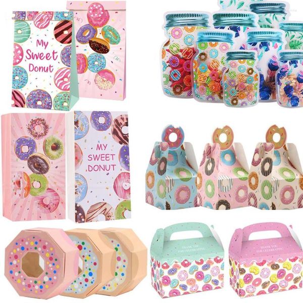 Emballage cadeau 1 paquet beignets sacs en papier bonbons biscuits boîtes d'emballage pour enfants fille joyeux anniversaire fête approvisionnement bricolage artisanat décoration