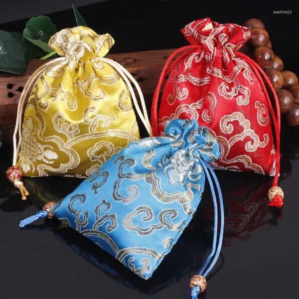 Enveloppe cadeau 1pc Brand de marque Souplerie en soie 11x14cm bijoux de voyage Mini Candy Brocade Emballage Sacs pour sac