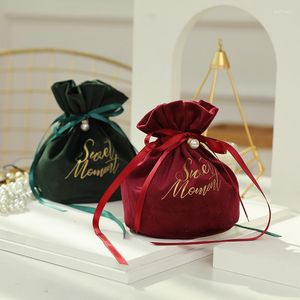 Cadeauverpakking 1Pc Creatief Bruiloft Fluwelen Garen Snoepzakje Mini Kerst Sieradenzakje Met Parel