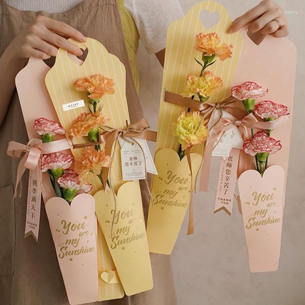 Cadeau cadeau 1pc mode fleur unique kraft boîte d'emballage en papier portable bouquet sac à main saint-valentin festival mère enseignant sac de jour