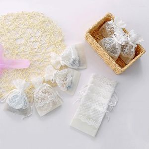 Cadeau cadeau 1PC dentelle maille cordon sachet pochettes bijoux affichage sacs d'emballage boucle d'oreille collier 10x14cm