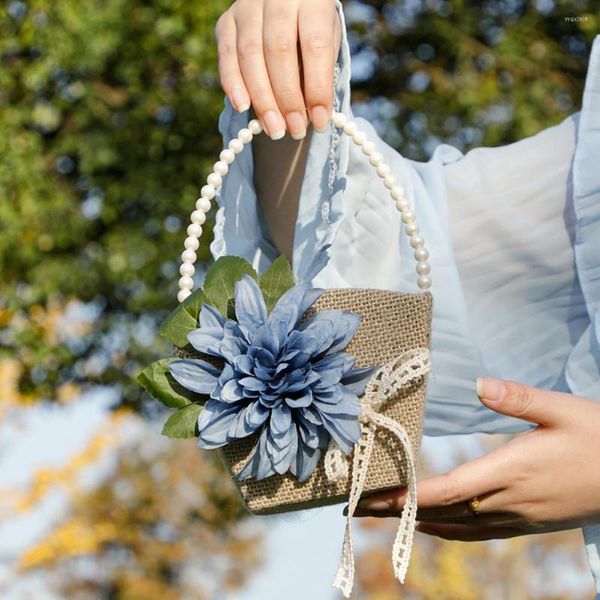 Emballage cadeau 1 pc Mini panier à fleurs poignée Design Style occidental Vintage nœud papillon fournitures de mariage
