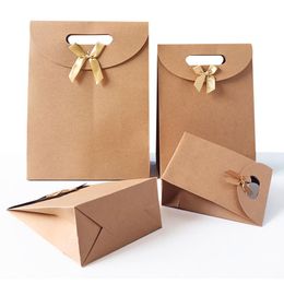 Cadeau cadeau 1pc portable noeud noeud kraft sac en papier emballage de fête à la maison fond carré bonbons pain cuisson anniversaires décor de Noël