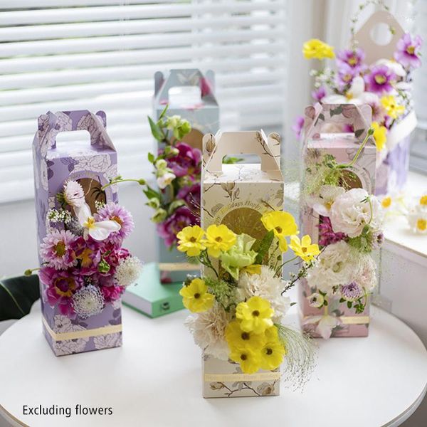 Cadeau cadeau 1pc boîtes à fleurs portables papier pliable sacs pratiques sac à main de mariage rose boîte d'emballage pour gâteau de bonbons décor d'anniversaire