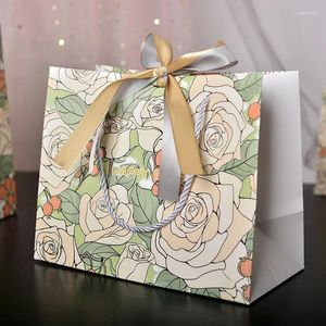 Enveloppe cadeau 1pc Portable Rose Matchs Tote Sac Emballage avec Bow Ribbon Favor Handbag pour les enfants ANNIVERSAIRE