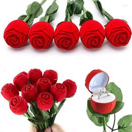 Emballage cadeau 1Pc Rose anneau boîte romantique fleur rouge pour fiançailles mariage décoration saint valentin bijoux Surprise décor